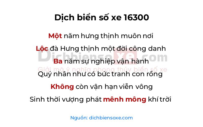 Dịch thơ biển số 16300