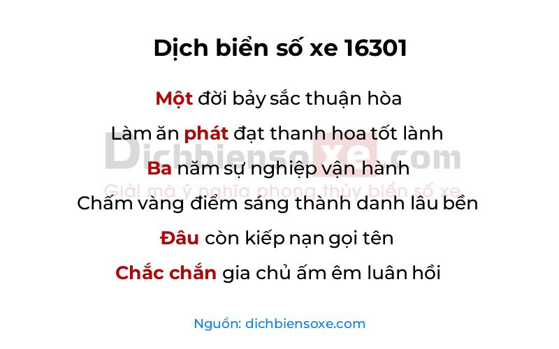 Dịch thơ biển số 16301
