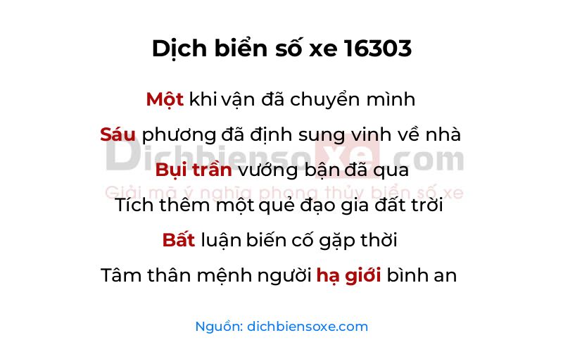 Dịch thơ biển số 16303