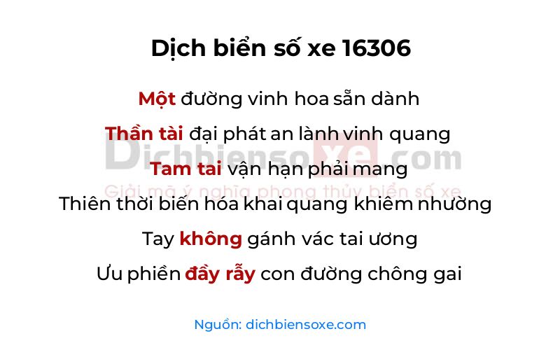 Dịch thơ biển số 16306