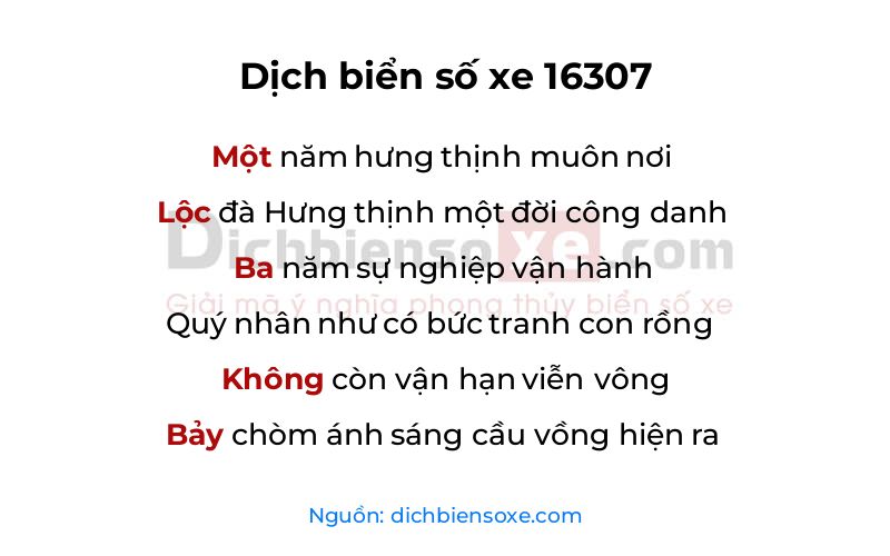 Dịch thơ biển số 16307