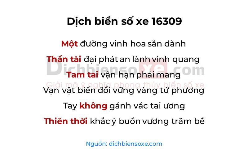 Dịch thơ biển số 16309