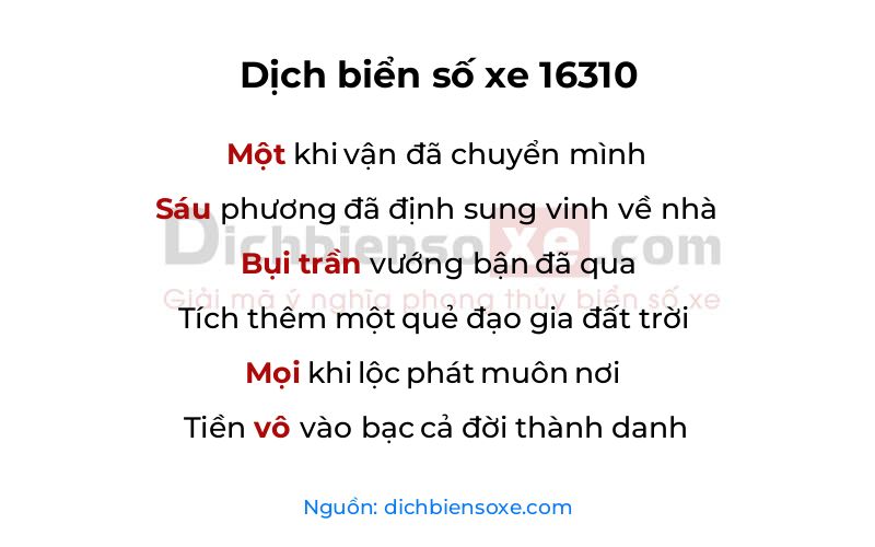 Dịch thơ biển số 16310