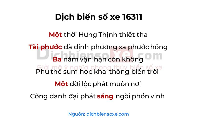 Dịch thơ biển số 16311
