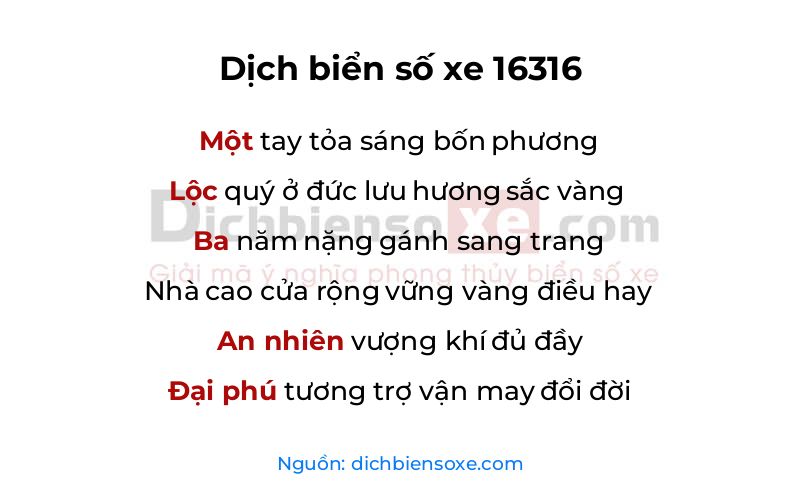 Dịch thơ biển số 16316