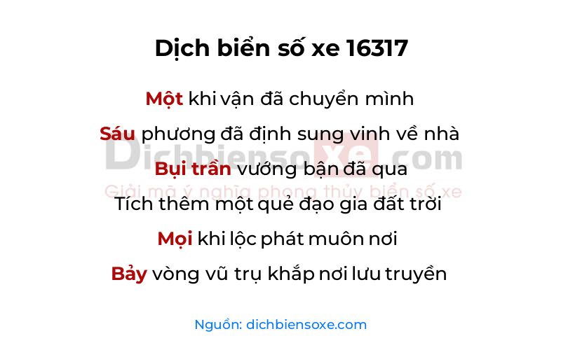 Dịch thơ biển số 16317