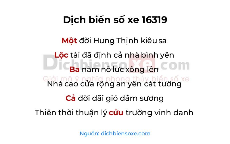 Dịch thơ biển số 16319
