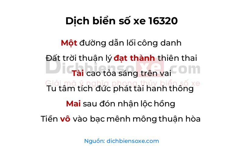 Dịch thơ biển số 16320