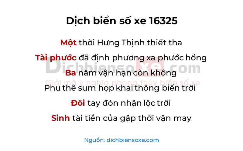 Dịch thơ biển số 16325