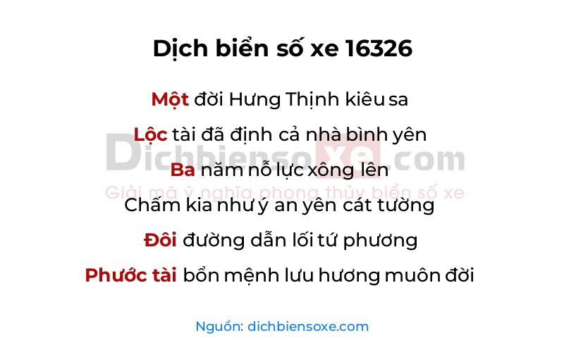Dịch thơ biển số 16326