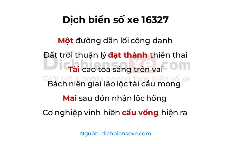 Dịch thơ biển số 16327