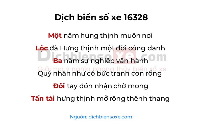 Dịch thơ biển số 16328