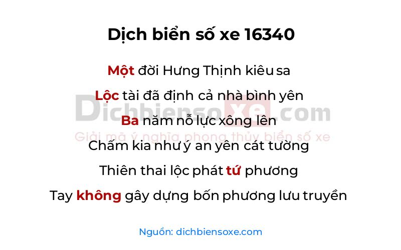 Dịch thơ biển số 16340