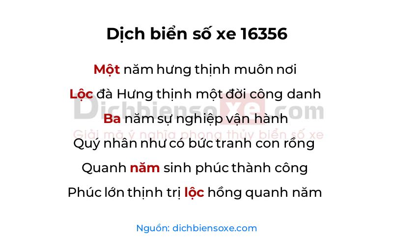 Dịch thơ biển số 16356
