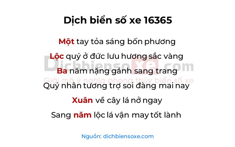 Dịch thơ biển số 16365
