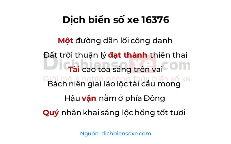 Dịch thơ biển số 16376