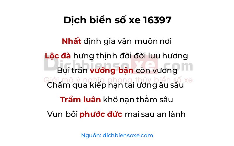 Dịch thơ biển số 16397