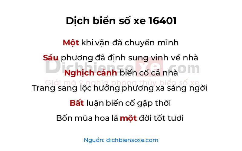 Dịch thơ biển số 16401