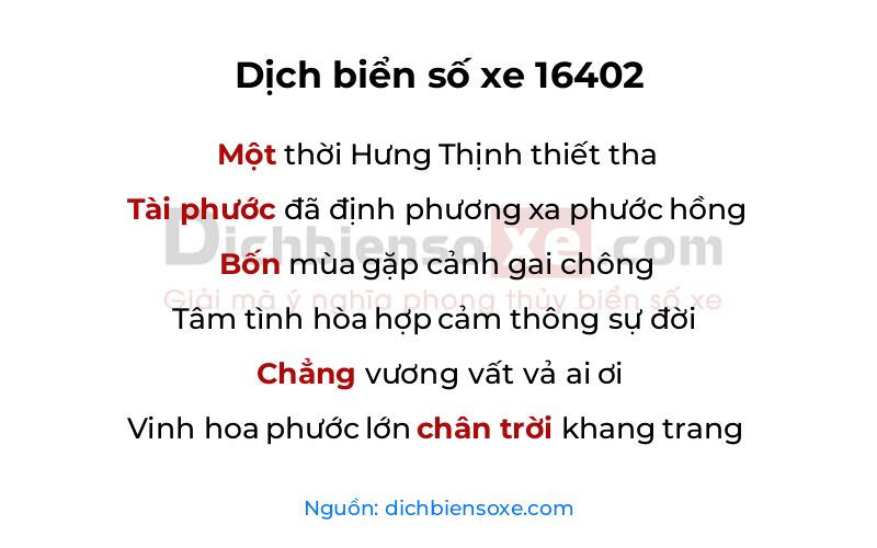 Dịch thơ biển số 16402