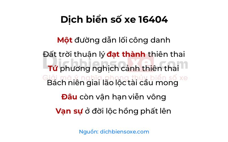 Dịch thơ biển số 16404