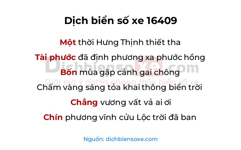 Dịch thơ biển số 16409