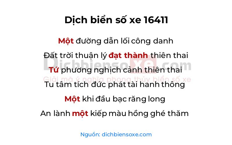 Dịch thơ biển số 16411