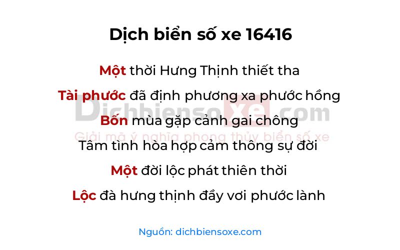 Dịch thơ biển số 16416