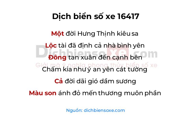 Dịch thơ biển số 16417