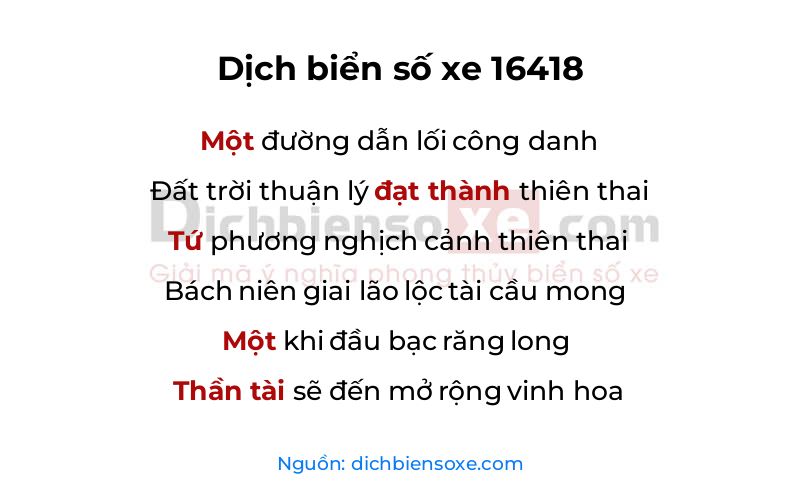 Dịch thơ biển số 16418