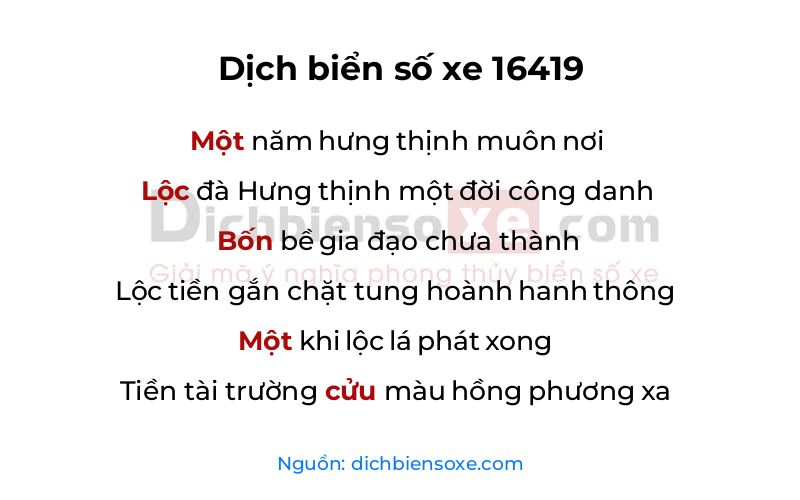 Dịch thơ biển số 16419