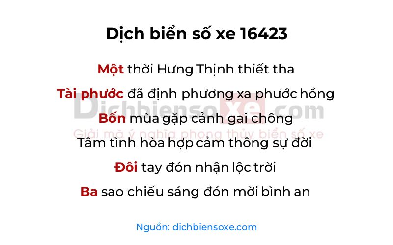 Dịch thơ biển số 16423
