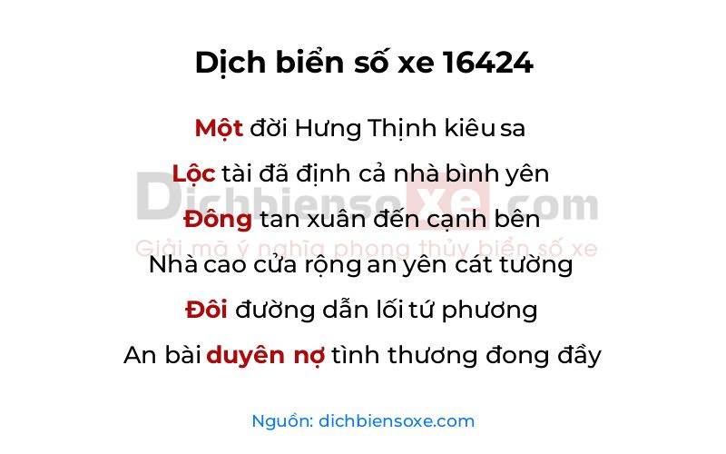 Dịch thơ biển số 16424