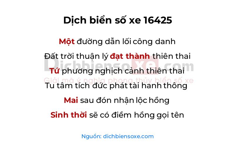 Dịch thơ biển số 16425