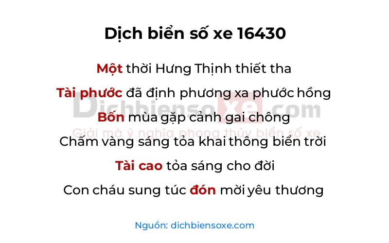 Dịch thơ biển số 16430