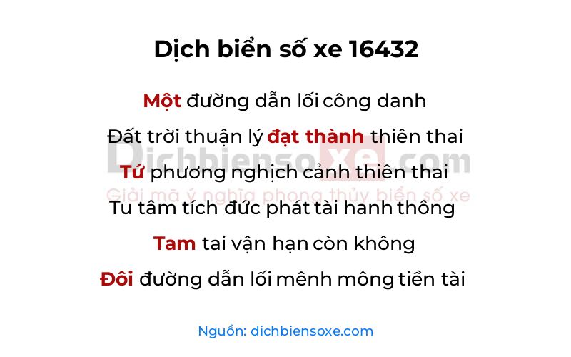 Dịch thơ biển số 16432