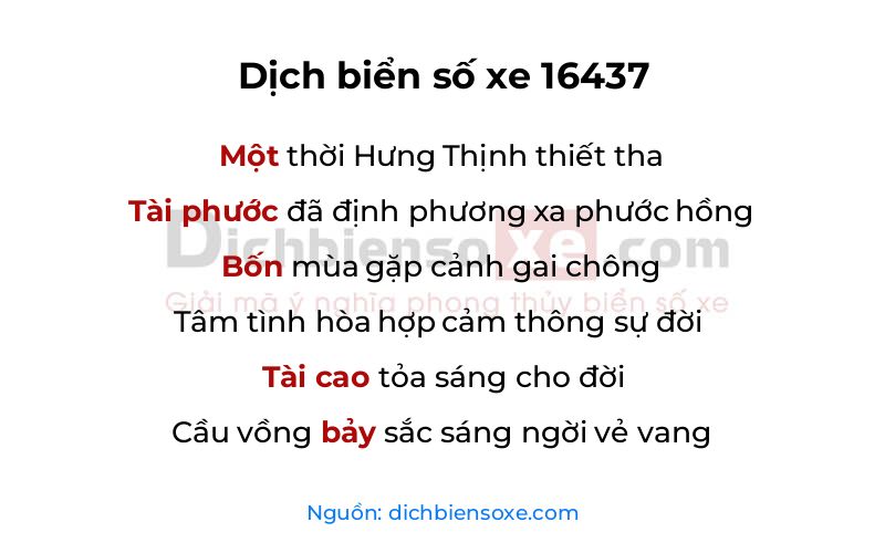Dịch thơ biển số 16437
