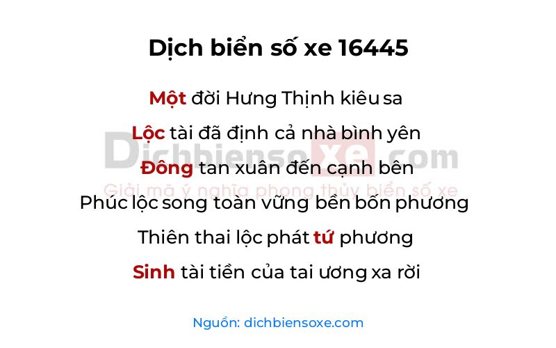 Dịch thơ biển số 16445