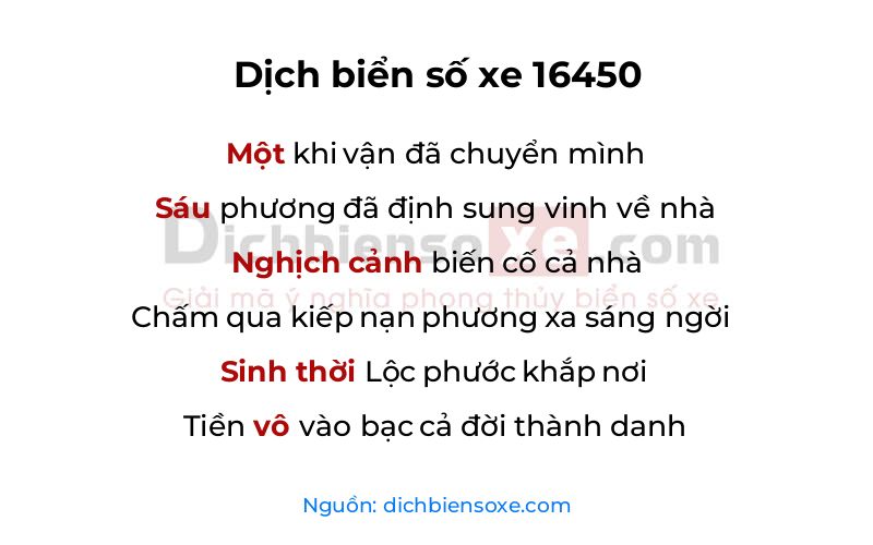 Dịch thơ biển số 16450