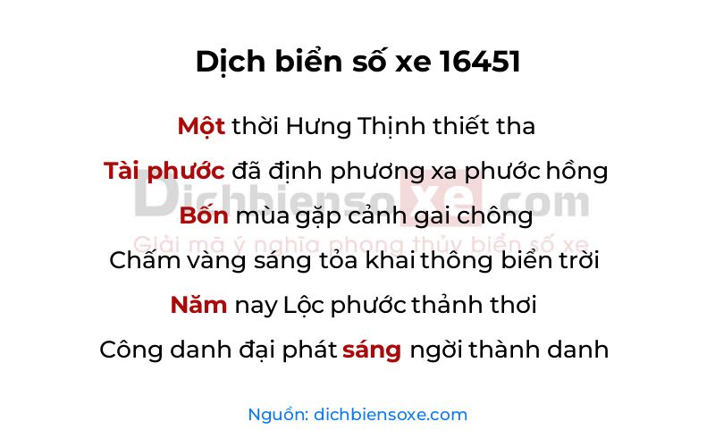 Dịch thơ biển số 16451
