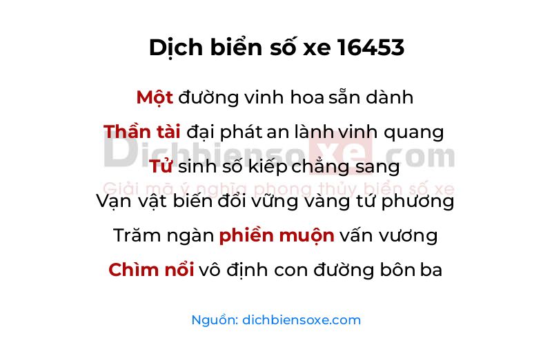 Dịch thơ biển số 16453