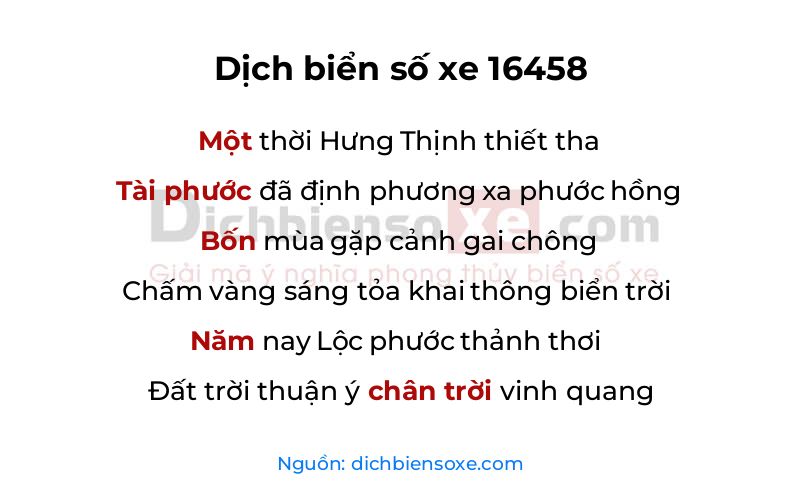 Dịch thơ biển số 16458