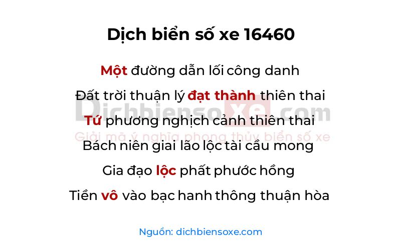 Dịch thơ biển số 16460