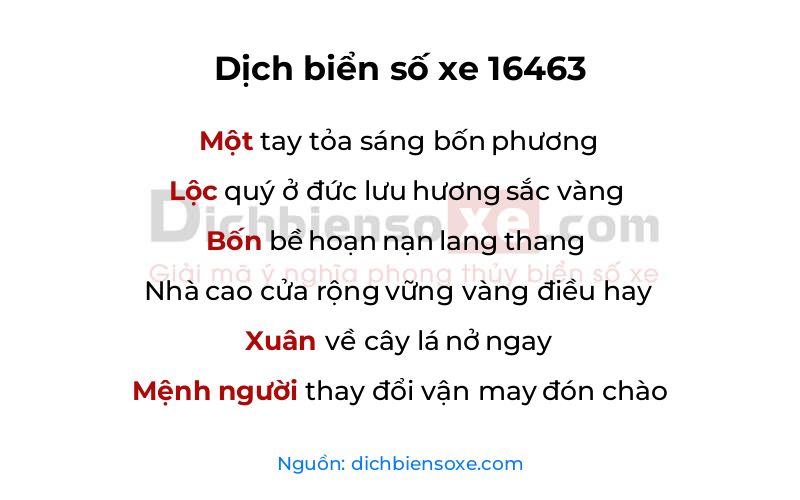 Dịch thơ biển số 16463