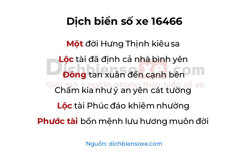 Dịch thơ biển số 16466