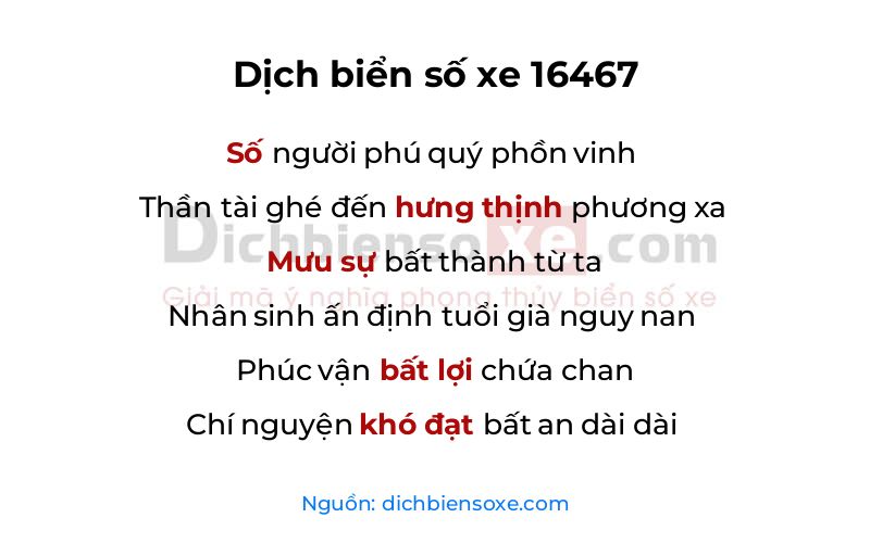 Dịch thơ biển số 16467