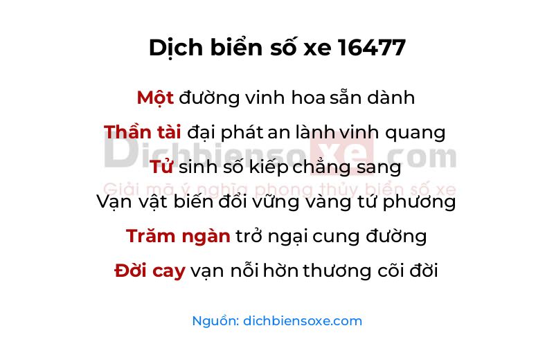 Dịch thơ biển số 16477