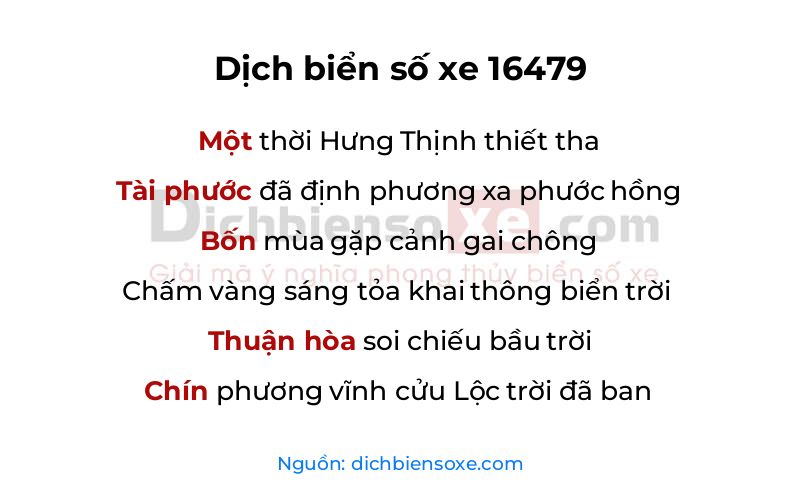 Dịch thơ biển số 16479