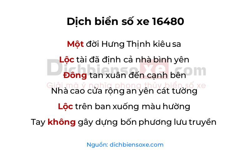Dịch thơ biển số 16480