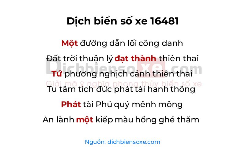 Dịch thơ biển số 16481