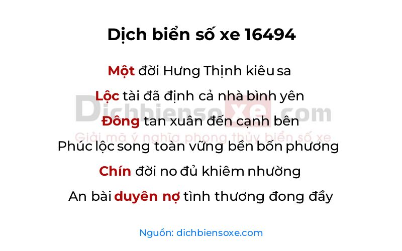 Dịch thơ biển số 16494
